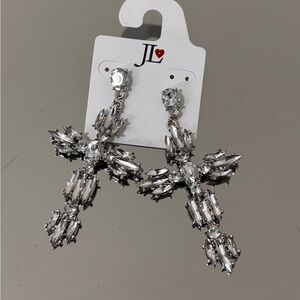 Silver Cross Rhinestone Earrings